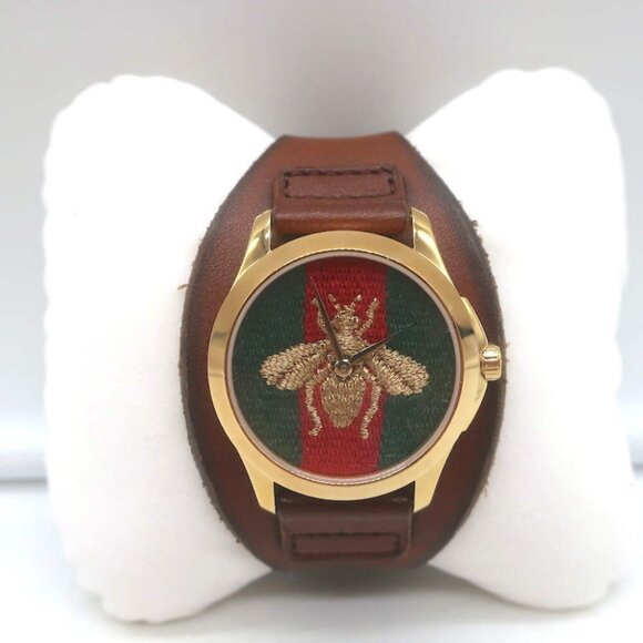 Gucci Le Marche des Merveilles Bee Watch Brown Leather Strap - Picture 3 of 11